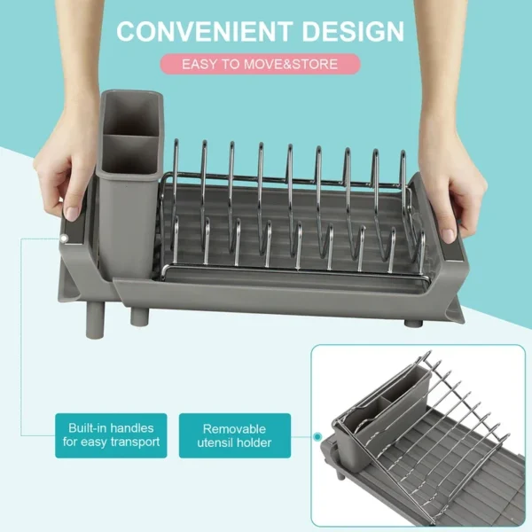 Kitchen Dish Drying Rack Extendable Dish Rack With Draining Tray Kitchen Countertop Utensil Storage Holder Home Organization - Image 2