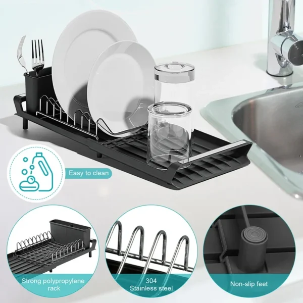Kitchen Dish Drying Rack Extendable Dish Rack With Draining Tray Kitchen Countertop Utensil Storage Holder Home Organization - Image 3