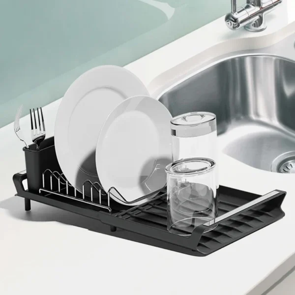 Kitchen Dish Drying Rack Extendable Dish Rack With Draining Tray Kitchen Countertop Utensil Storage Holder Home Organization - Image 5