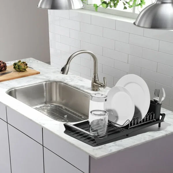Kitchen Dish Drying Rack Extendable Dish Rack With Draining Tray Kitchen Countertop Utensil Storage Holder Home Organization - Image 6